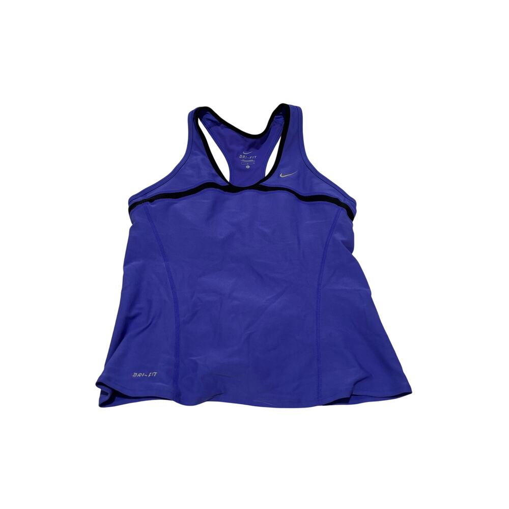 Nike L dry fit workout top shelf sports bra built purple blue w/black accent euc